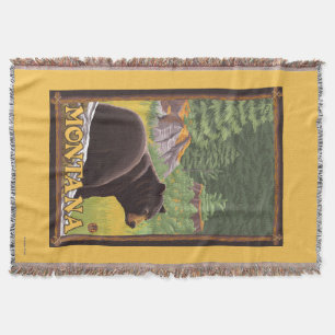 Black Bear in Forest - Montana Throw Blanket