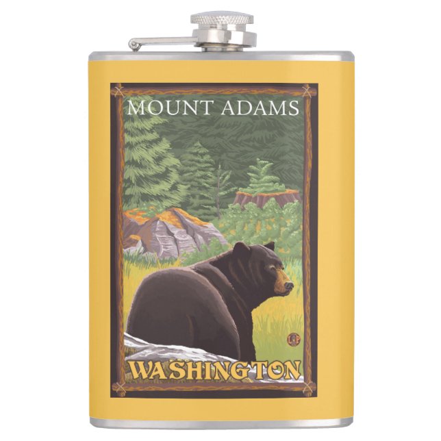 Black Bear in Forest - Mount Adams, Washington Hip Flask (Front)