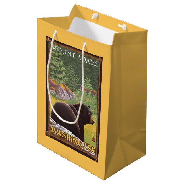 Black Bear in Forest - Mount Adams, Washington Medium Gift Bag (Front Angled)