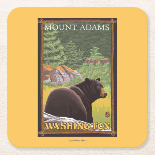 Black Bear in Forest - Mount Adams, Washington Square Paper Coaster