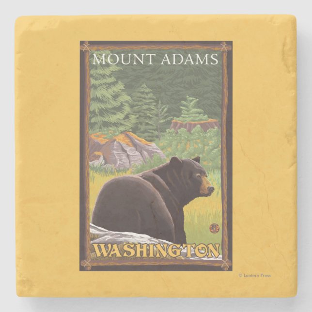 Black Bear in Forest - Mount Adams, Washington Stone Coaster (Front)