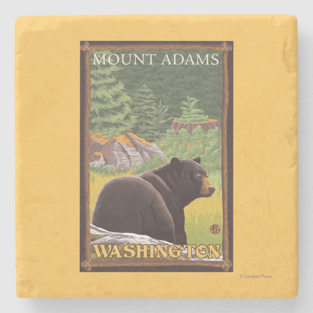 Black Bear in Forest - Mount Adams, Washington Stone Coaster (Front)