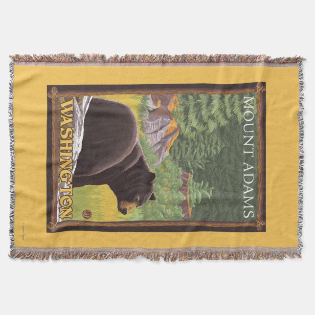 Black Bear in Forest - Mount Adams, Washington Throw Blanket (Front)