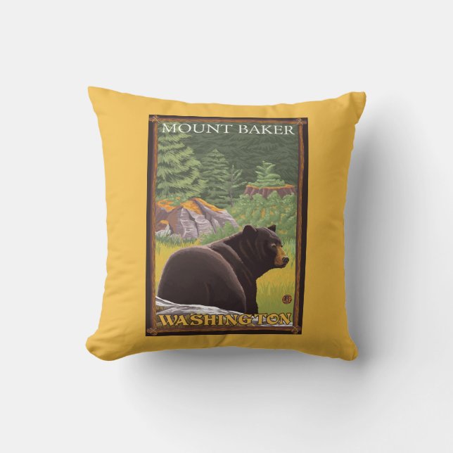 Black Bear in Forest - Mount Baker, Washington Cushion (Front)