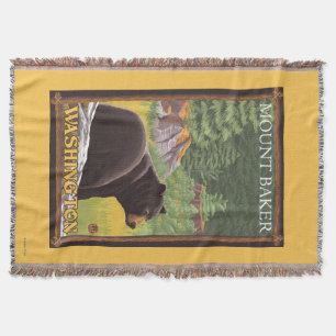 Black Bear in Forest - Mount Baker, Washington Throw Blanket