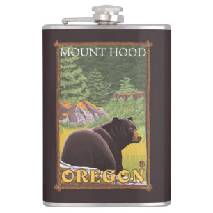 Black Bear in Forest - Mount Hood, Oregon Hip Flask