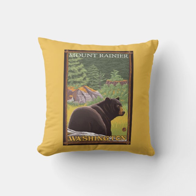 Black Bear in Forest - Mount Rainier, Washington Cushion (Front)