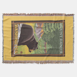 Black Bear in Forest - Mount Rainier, Washington Throw Blanket