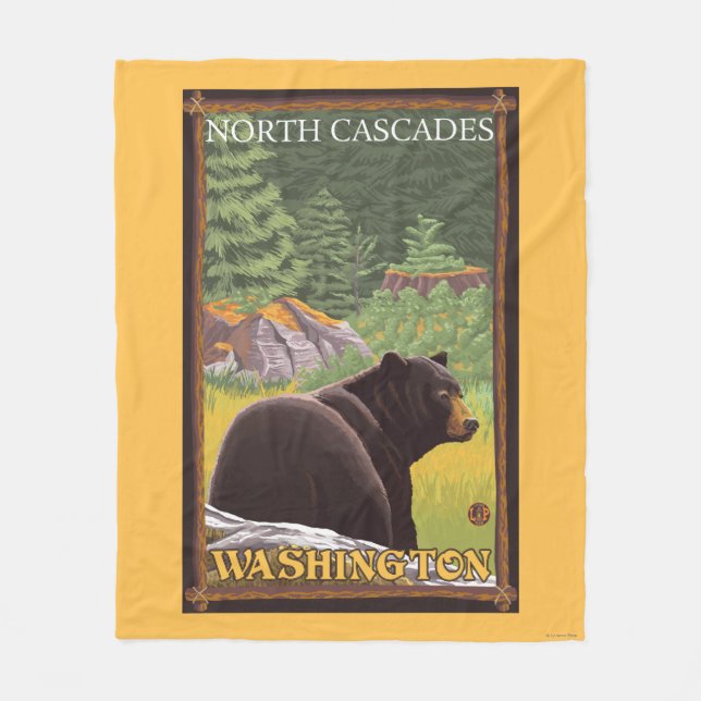 Black Bear in Forest - North Cascades, Washingto Fleece Blanket (Front)