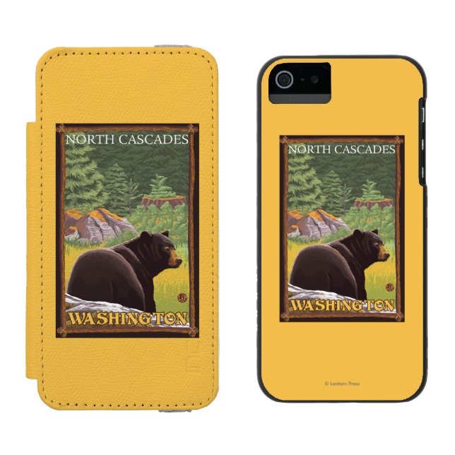Black Bear in Forest - North Cascades, Washingto Incipio iPhone Wallet Case (Side by Side)
