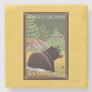 Black Bear in Forest - North Cascades, Washingto Stone Coaster