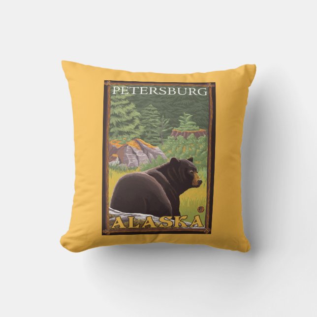 Black Bear in Forest - Petersburg, Alaska Cushion (Front)