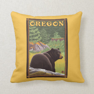 Black Bear in Forest Scene Vintage Travel Cushion