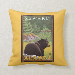 Black Bear in Forest - Seward, Alaska Cushion