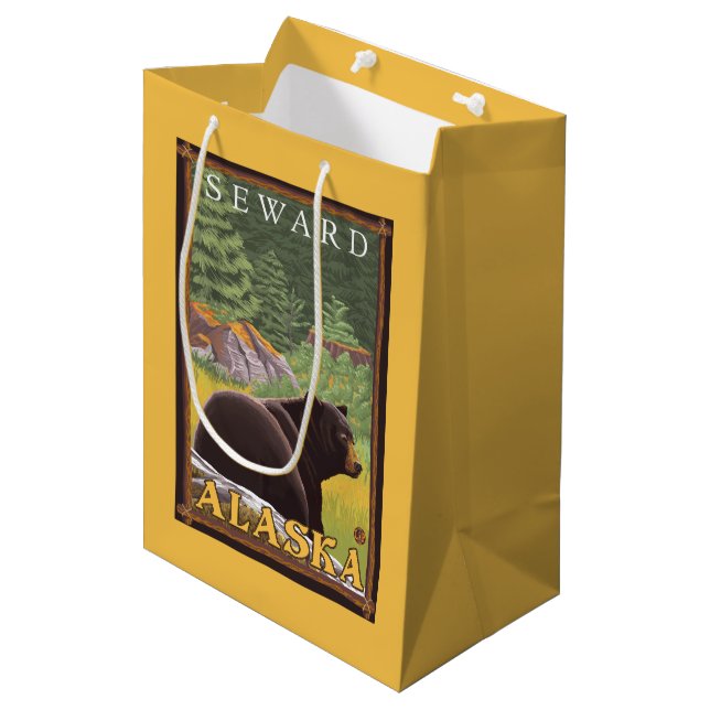 Black Bear in Forest - Seward, Alaska Medium Gift Bag (Front Angled)
