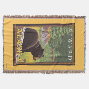 Black Bear in Forest - Seward, Alaska Throw Blanket