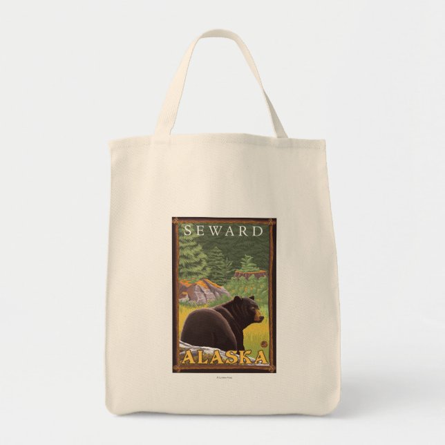 Black Bear in Forest - Seward, Alaska Tote Bag (Front)