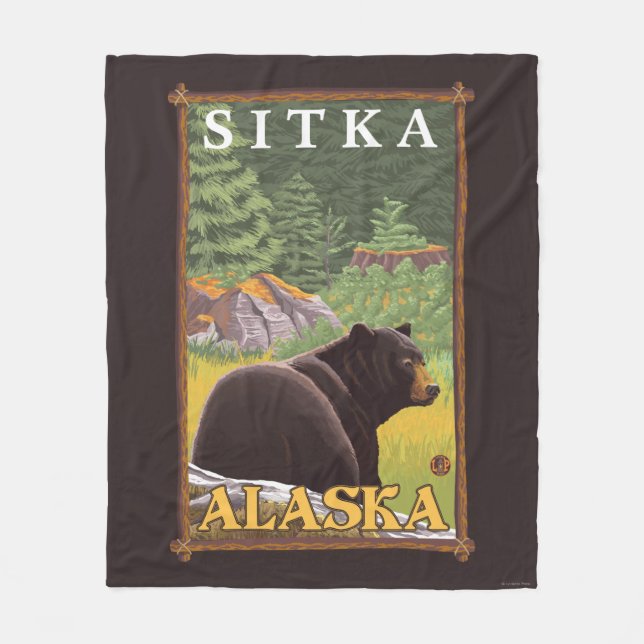 Black Bear in Forest - Sitka, Alaska Fleece Blanket (Front)