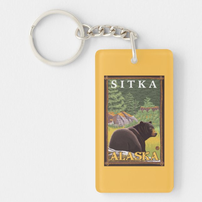 Black Bear in Forest - Sitka, Alaska Key Ring (Front)