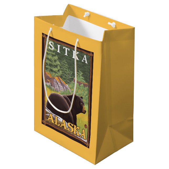 Black Bear in Forest - Sitka, Alaska Medium Gift Bag (Front Angled)