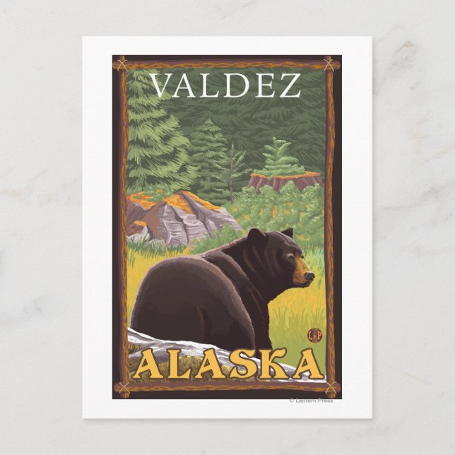 Black Bear in Forest - Valdez, Alaska Postcard (Front)