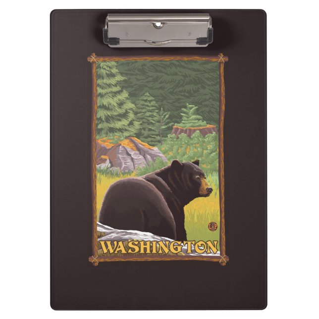 Black Bear in Forest - Washington Clipboard (Front)
