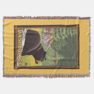 Black Bear in Forest - Washington Throw Blanket