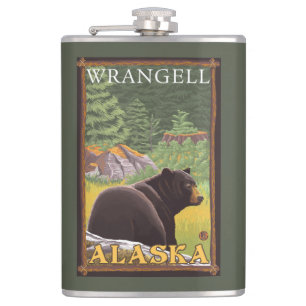 Black Bear in Forest - Wrangell, Alaska Hip Flask