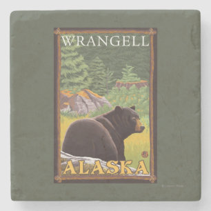 Black Bear in Forest - Wrangell, Alaska Stone Coaster