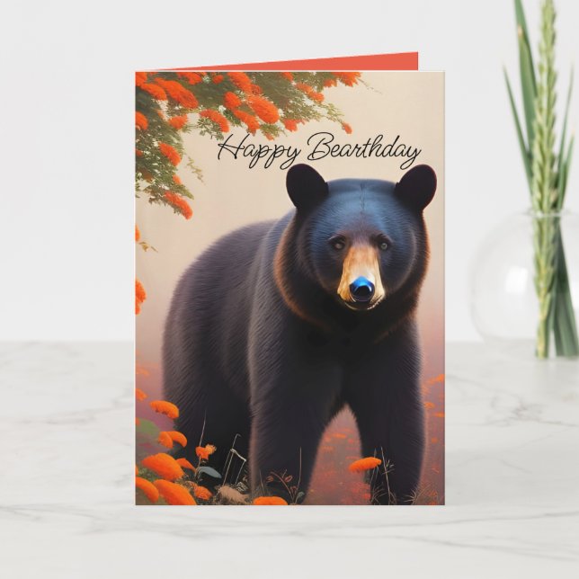 Black Bear in Orange flowers  Card (Front)