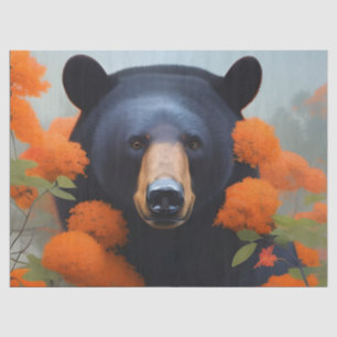 Black Bear in Orange flowers   Tissue Paper