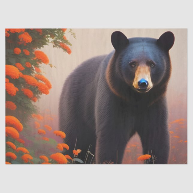 Black Bear in Orange flowers  Tissue Paper (Front)