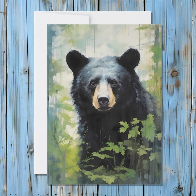 Black Bear in the Forest Portrait Holiday Card (Creator Uploaded)