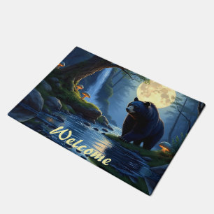 Black Bear in the woods at waters edge Doormat