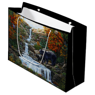 Black Bear Mother & Cub Waterfall Large Gift Bag