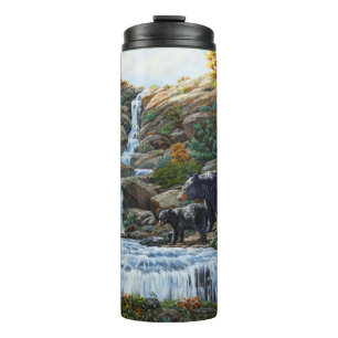 Black Bear Mother & Cub Waterfall Thermal Tumbler