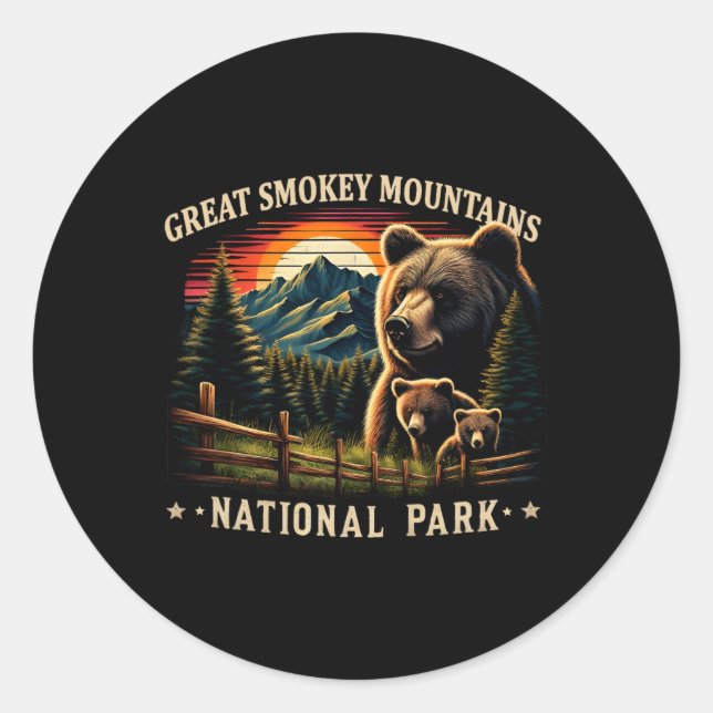 Black Bear Mother Great Smokey Mountains National  Classic Round Sticker (Front)