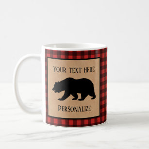 Black Bear On A Red And Black Plaid Personalised Coffee Mug
