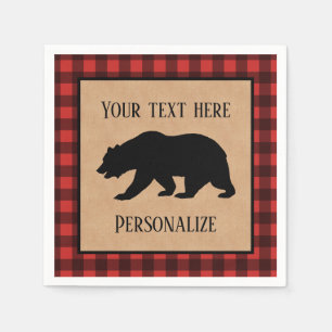 Black Bear On A Red And Black Plaid Personalised Napkin