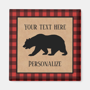 Black Bear On A Red And Black Plaid Personalized Magnet