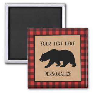 Black Bear On A Red And Black Plaid Personalized  Magnet