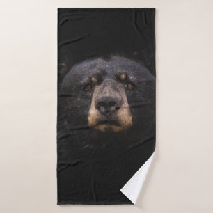 BLACK BEAR ON BROWN WOODEN TREE BRANCH BATH TOWEL