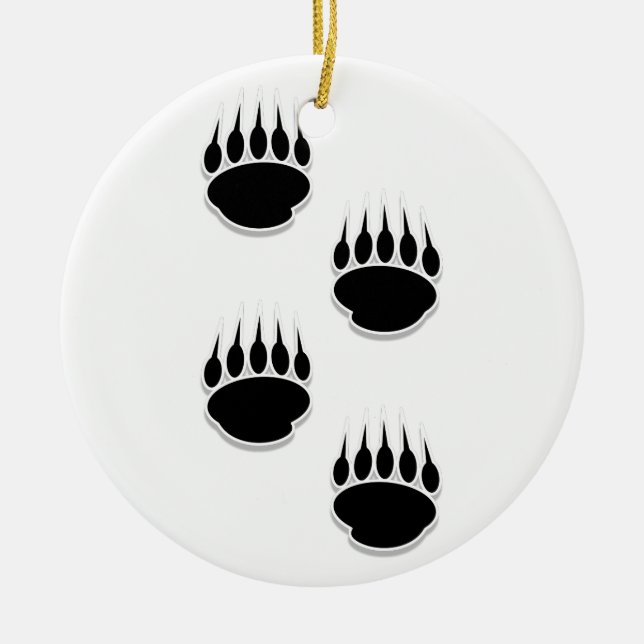 Black Bear Paw Prints Ceramic Tree Decoration (Front)