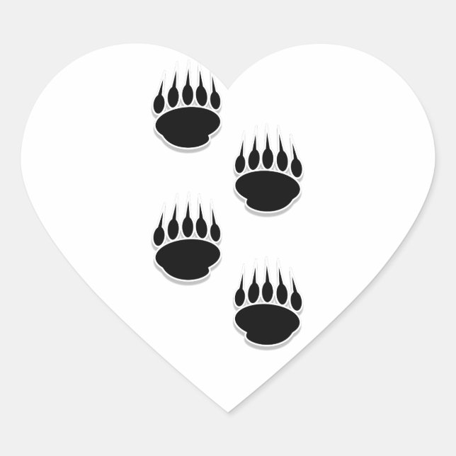 Black Bear Paw Prints Heart Sticker (Front)