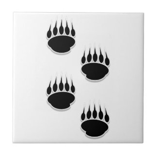 Black Bear Paw Prints Square  Tile