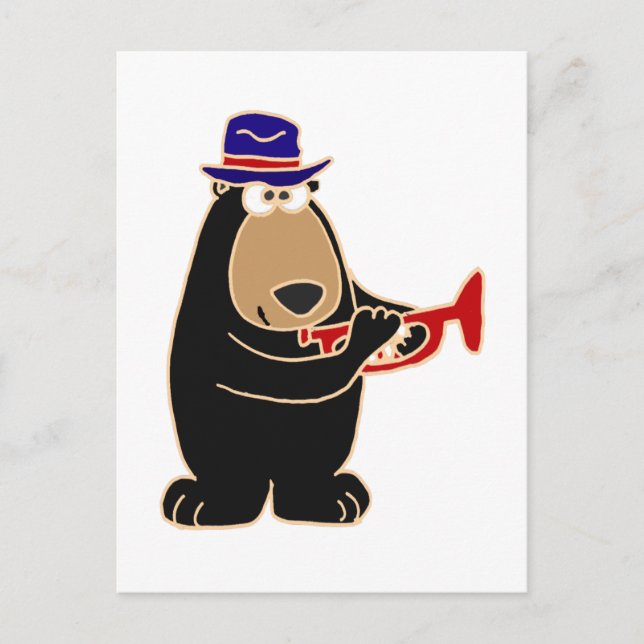 Black Bear Playing Red Trumpet Postcard (Front)