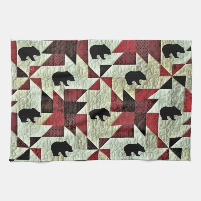 Black Bear Quilt Tea Towel (Horizontal)