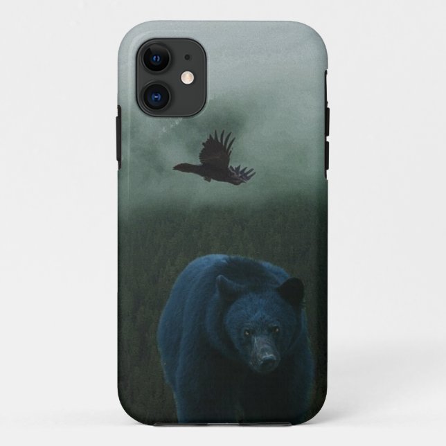 Black Bear & Raven & Misty Mountain Wildlife Theme Case-Mate iPhone Case (Back)
