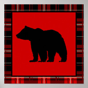Black Bear, Red Plaid Poster