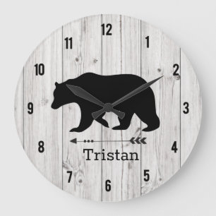 Black Bear Rustic Lodge Distressed Farmhouse  Large Clock